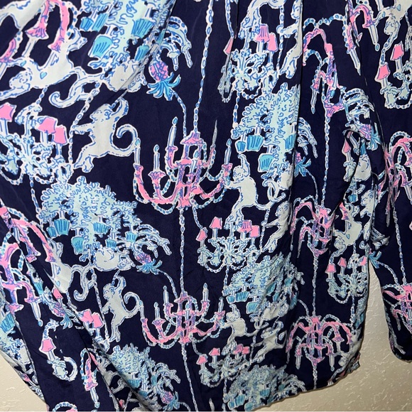 Lilly Pulitzer BNWOT Elsa 100% Silk Top Bright Navy Pop up Monkey Trouble Small - Picture 11 of 12